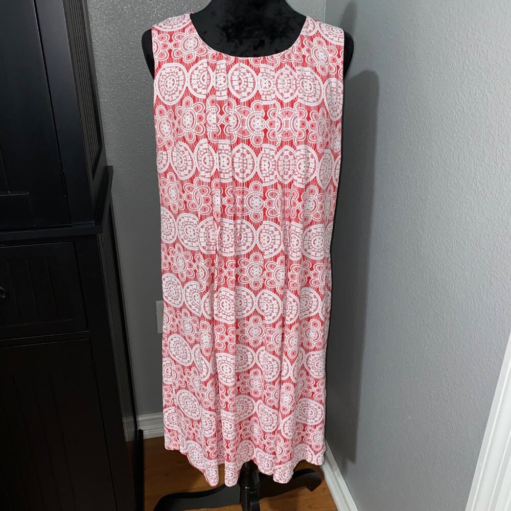 Perceptions New York Dress‎ L Sleeveless Red White Boho Mod Resort Casual